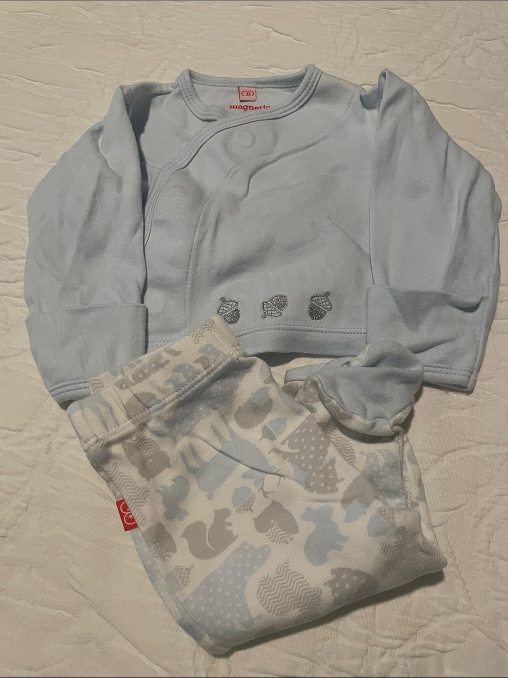 Magnetic Me Baby Kimono Set in Light Blue and Cream Animal Print